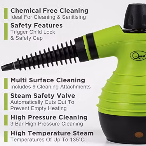 Quest Handheld Steam Cleaner in Green with 9 Cleaning Attachments and Accessories – 5