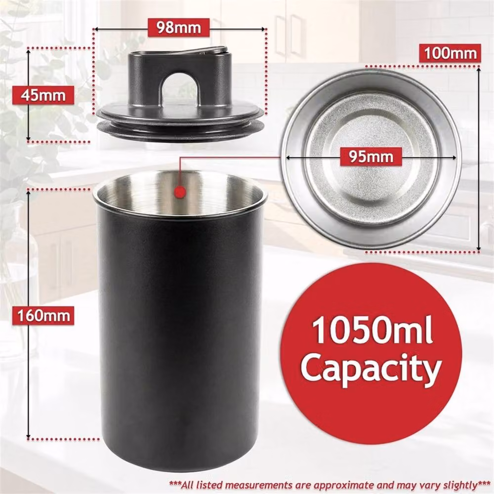 VOGREX Black Stainless Steel Coffee Canister with Airtight Vacuum Seal, 1050 ml – 2