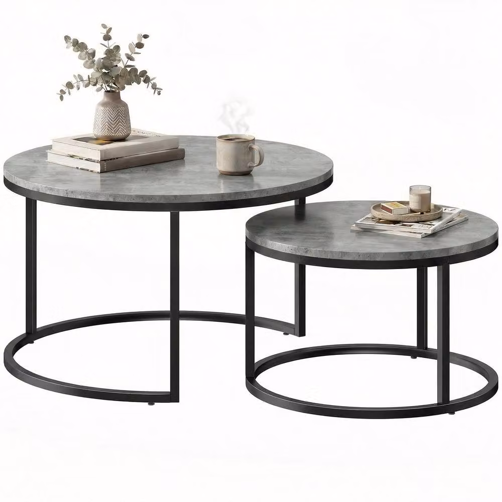 STILVORA Set of 2 Round Nesting Coffee Tables in Grey and Black – 3