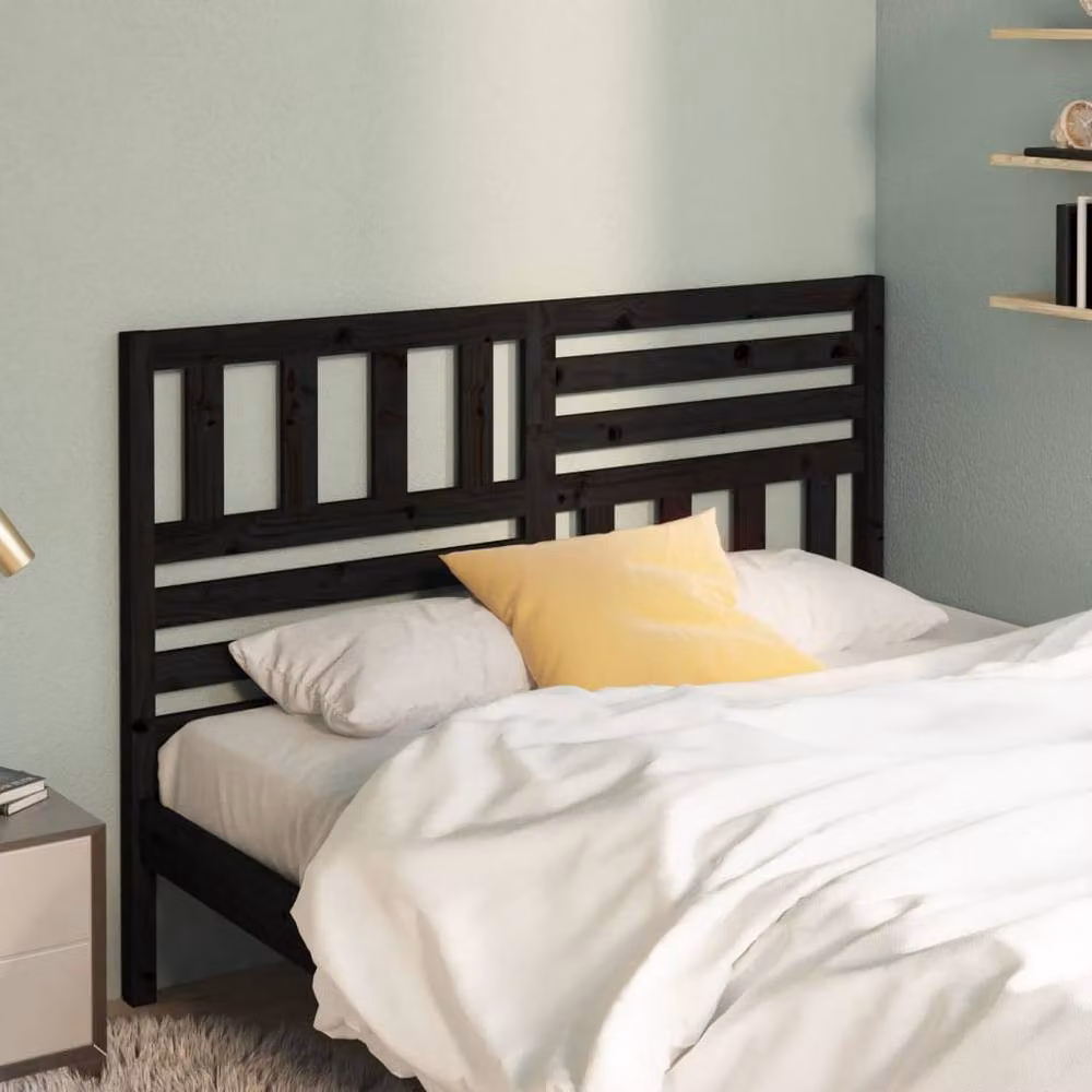Berkfield Home Rustic Solid Wood Pine Bed Headboard in Black, W: 146 cm, D: 4 cm, H: 100 cm – 2