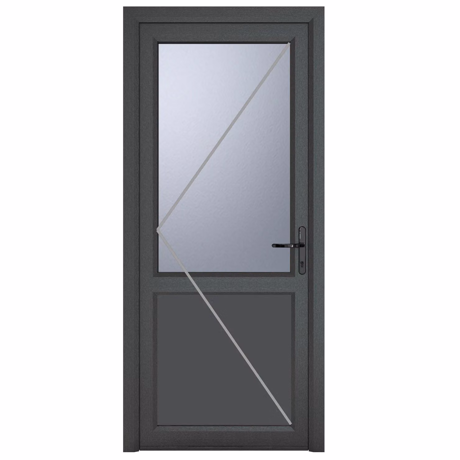 Crystal Direct uPVC Single Door with Obscure Half Glass and Half Panel, Left Hand, Dark Grey, W: 84.0 cm, H: 209.0 cm – 2