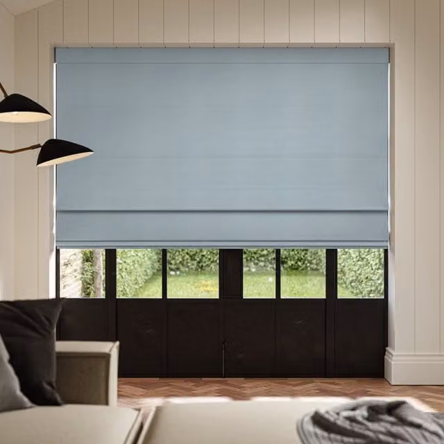 Ante Decor Virtus No Joins Soft Dim Out Made To Measure Roman Blind in China Blue