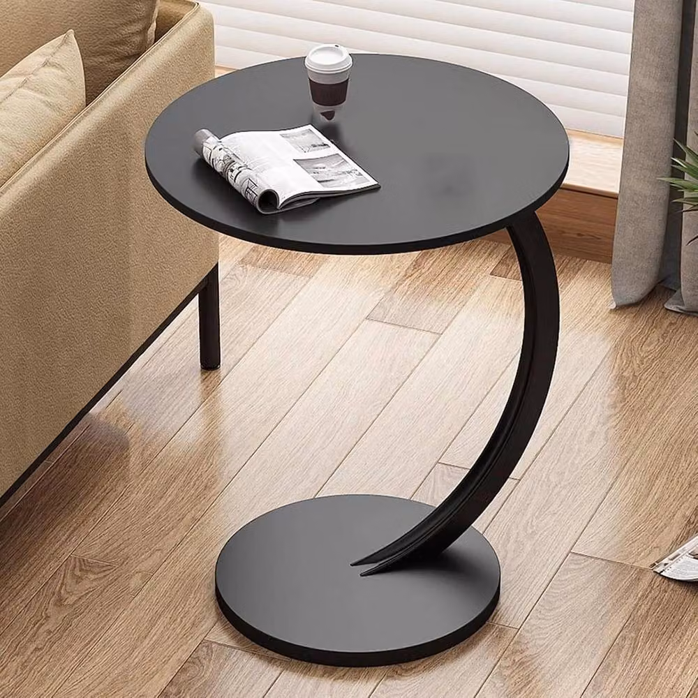 KORVIXA C-Shaped Compact Sofa Side Table in Black, W/D/H: 100 x 40 x 40 cm – 4
