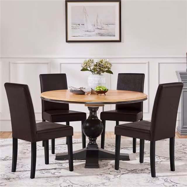 Yaheetech Set of 2 Modern Dining Chairs in Brown with Faux Leather and Fabric Upholstery