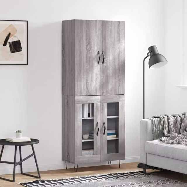 Berkfield Home Sonoma Grey Modern Highboard with Glass Doors, W/D/H: 69.5 x 34 x 180 cm – 1