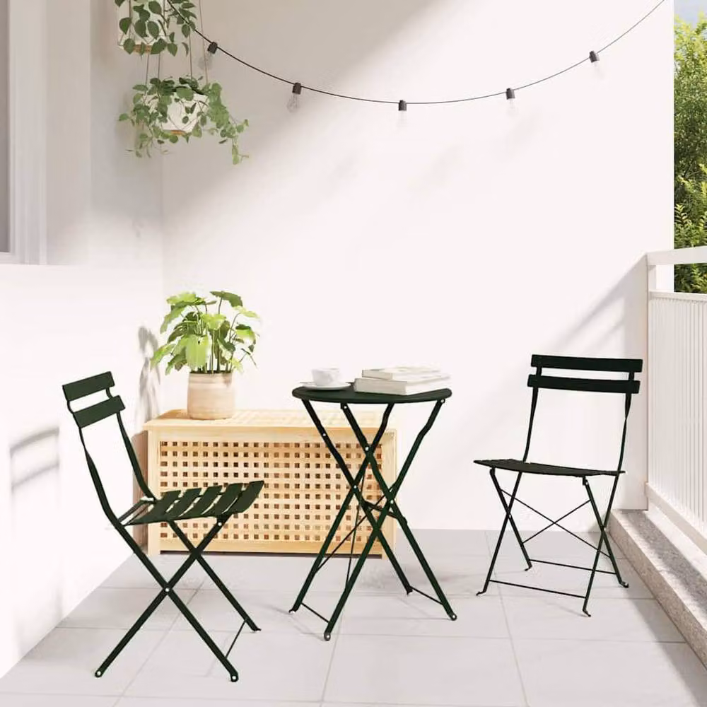 Berkfield Home 3-Piece Folding Bistro Set in Matt Green Steel – 2