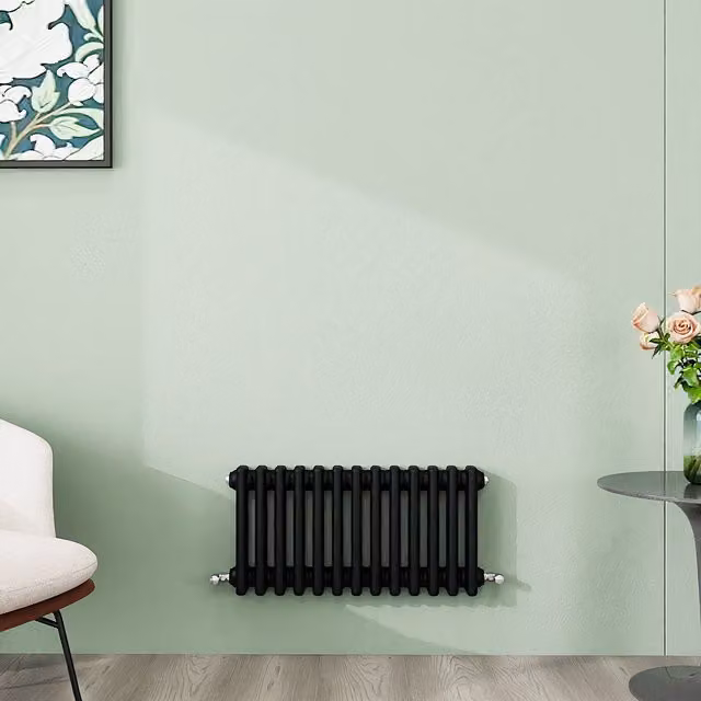 AicaBathroom Horizontal Traditional Cast Iron Style 3 Column Steel Radiator, Black, W/H: 60.5 x 30 cm