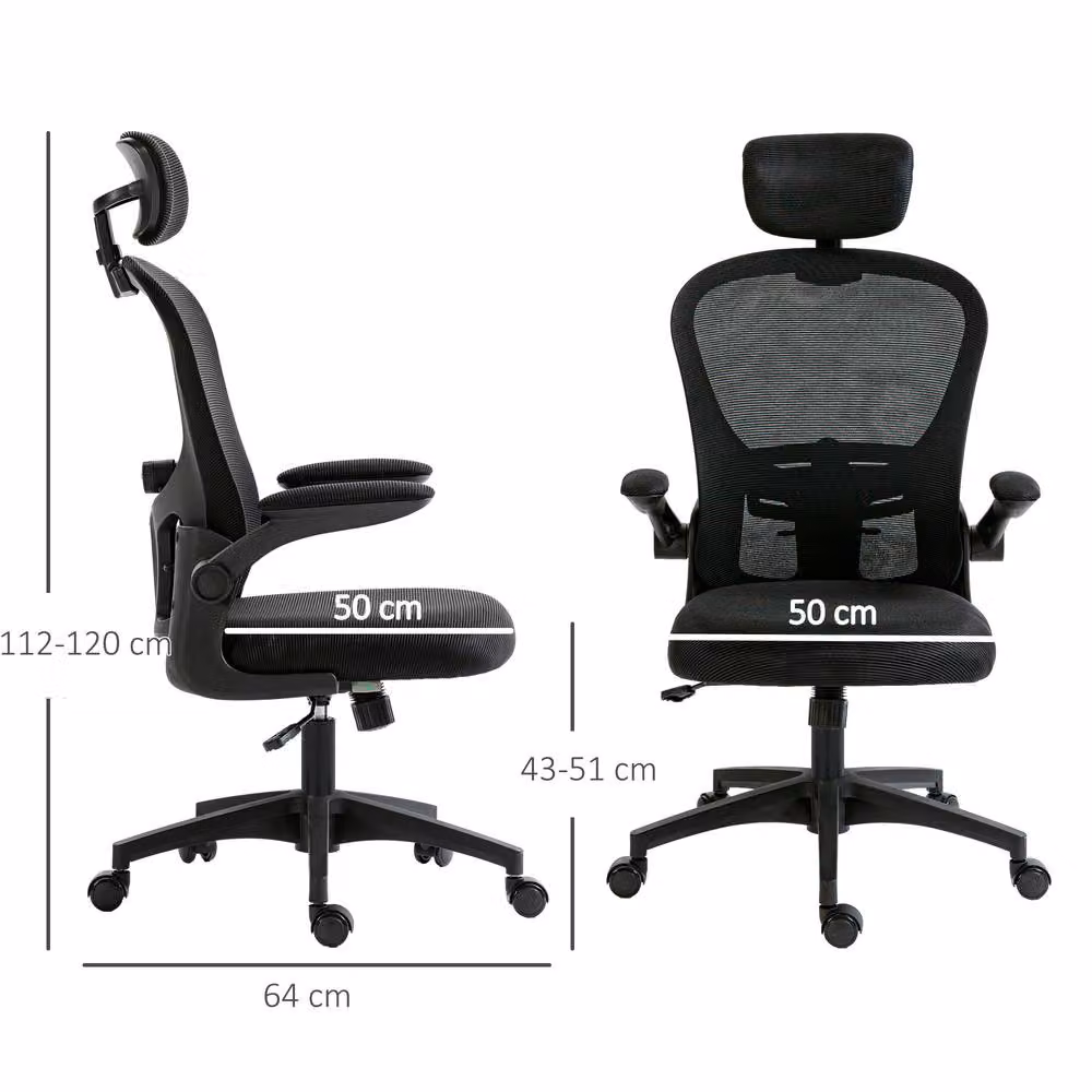 STILVORA Ergonomic Black Fabric Office Chair with Headrest and Armrests W/D/H: 62 x 64 x 120 cm – 3