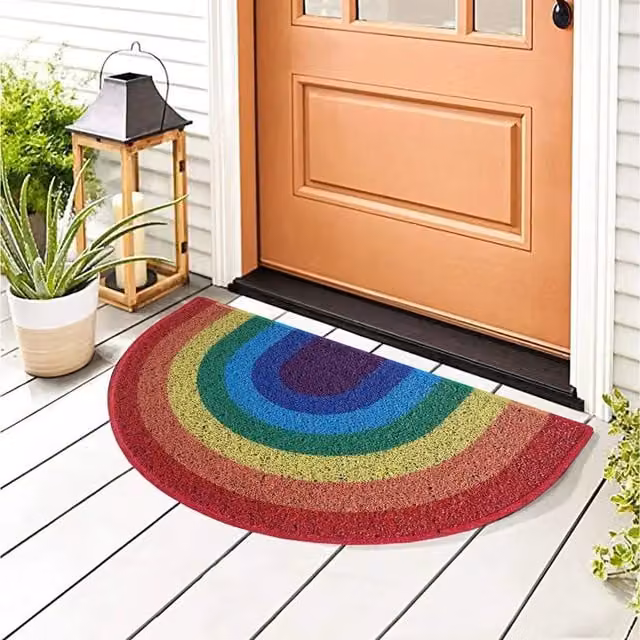 Nicoman Semicircular Graphic Halfmoon Door Mat in Multicolour and Blue