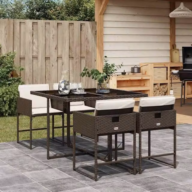 Berkfield Brown Poly Rattan Foldable Garden Dining Set – 1