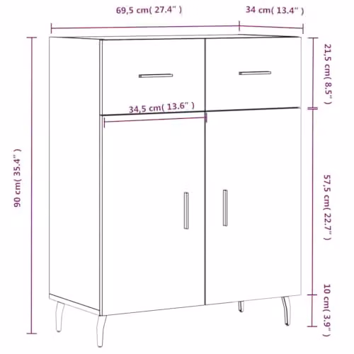 vidaXL Modern Grey Sonoma Sideboard in Engineered Wood W/D/H: 69.5 x 34.0 x 90.0 cm – 3