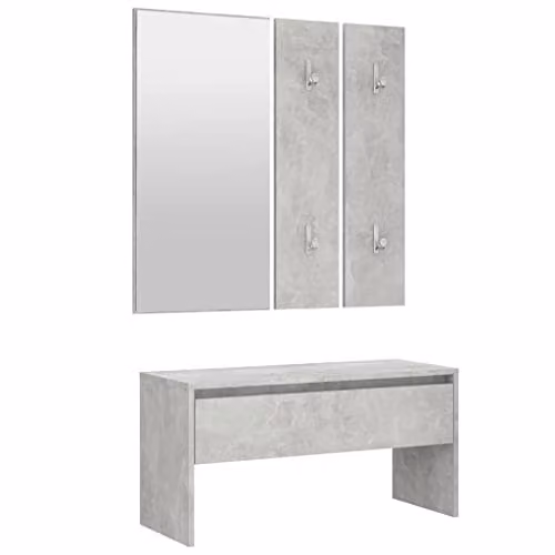 vidaXL Modern Hallway Furniture Set in Concrete Grey MDF with Bench, Mirror and Panel – 1
