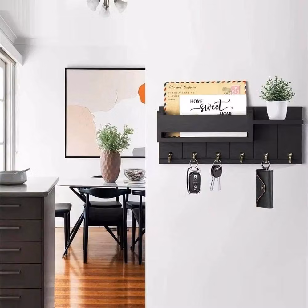 SPETLEK Black Wall Mounted Key Holder with 6 Hooks and Mail Slot, W: 52 cm, H: 100 cm – 4