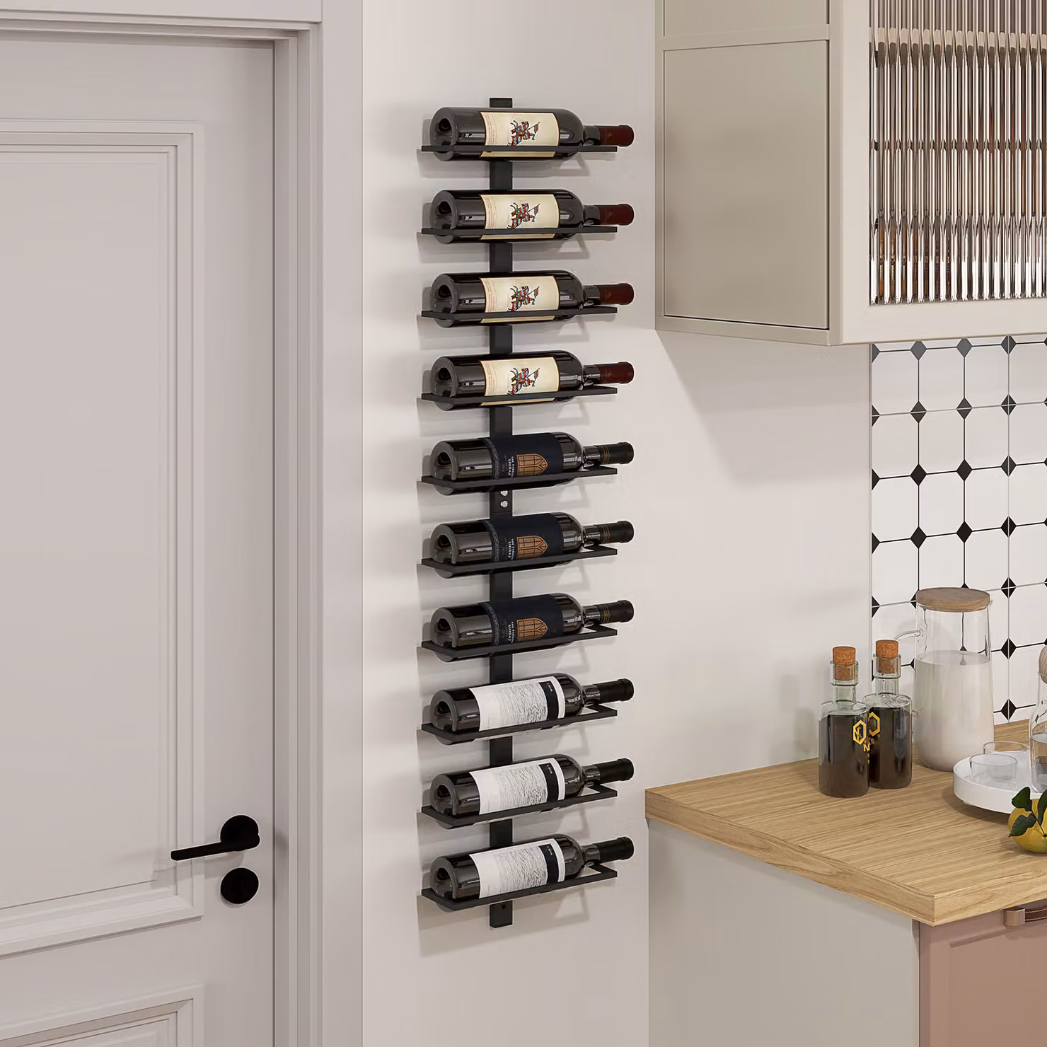 HOMCOM 10-Tier Wall Mounted Metal Wine Rack in Matt Black for 10 Bottles – 2
