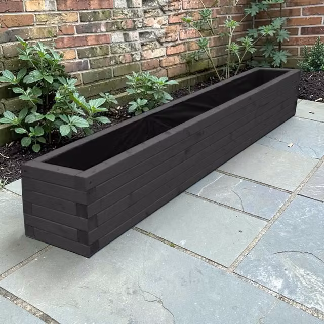 Bespoke Outdoor Rustic Wooden Garden Planter Trough in Black Ash, Width: 60 cm