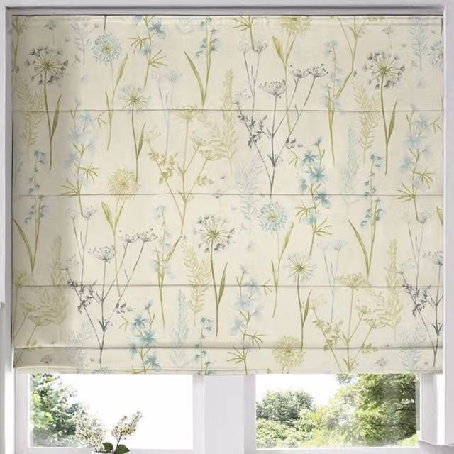Terrys Wild Flower Made to Measure Blackout Roman Blind in Petrol Blue Floral Design