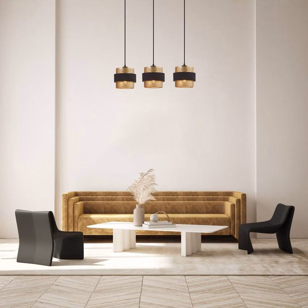Netlighting Bans Bar Pendant Ceiling Light in Gold and Black with 3 x E27 Sockets – 3