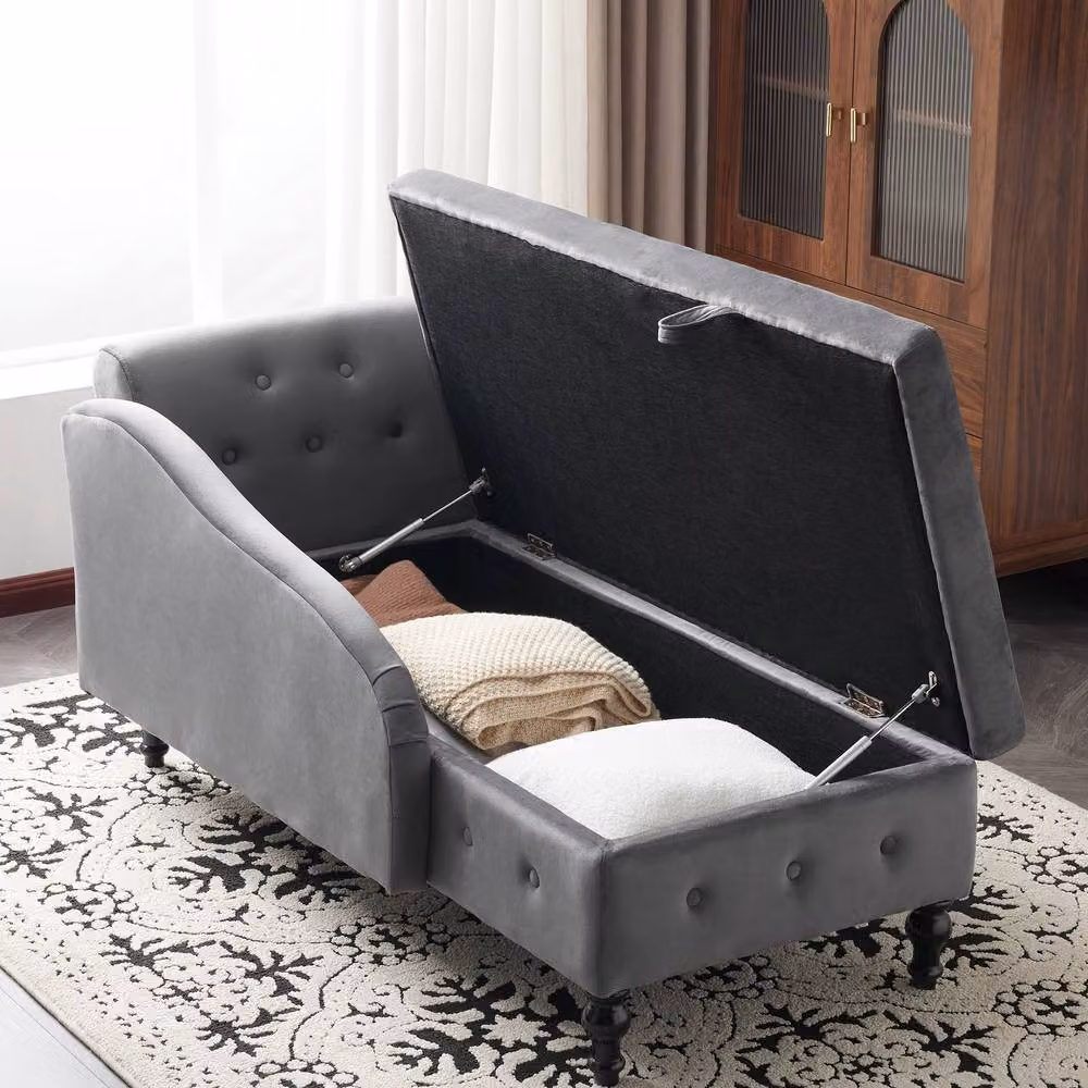 Matteo Velvet Chaise Lounge Sofa with Storage, Grey – 6