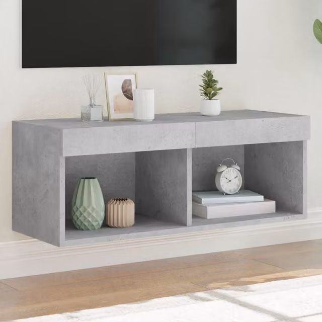Berkfield Home Modern TV Cabinet with LED Lights in Concrete Grey, W/D/H: 80 x 30 x 30 cm