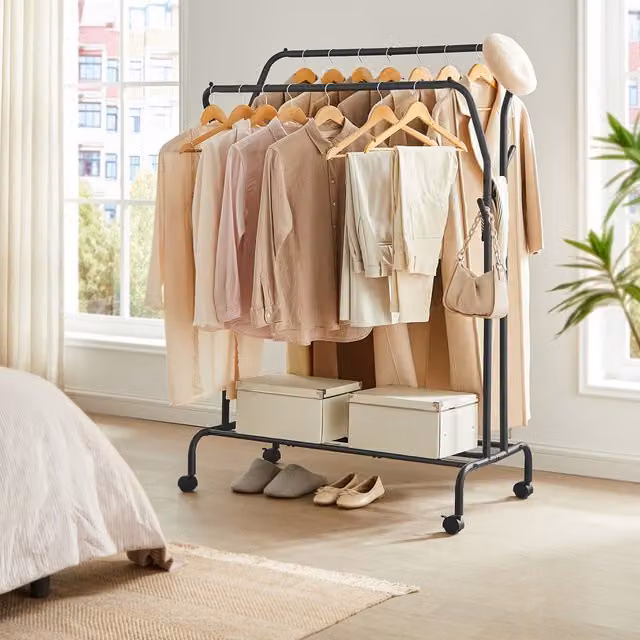 SONGMICS Double Clothes Rail in Black Metal