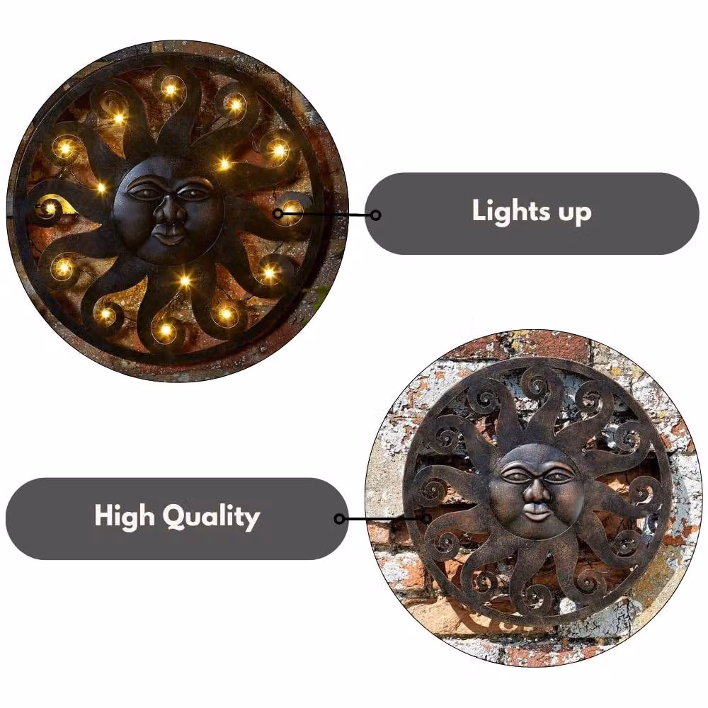 Marco Paul Large LED Light Up Sun Wall Decoration in Bronze Metal – 6