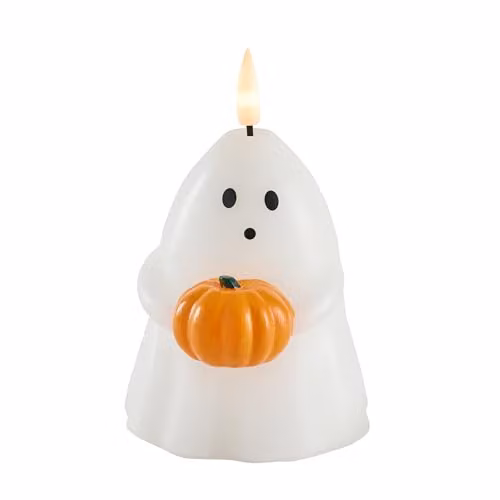 Lights4fun TruGlow Ghost Holding Pumpkin LED Pillar Candle in White, W/D/H: 10 x 10 x 10 cm – 2