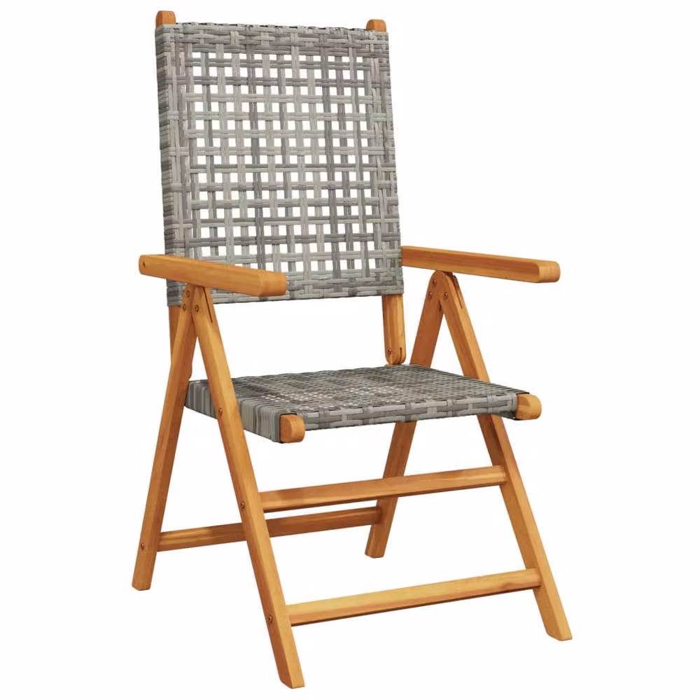 Berkfield Home Set of 4 Grey Reclining Garden Chairs with Poly Rattan and Acacia Wood Frame – 2