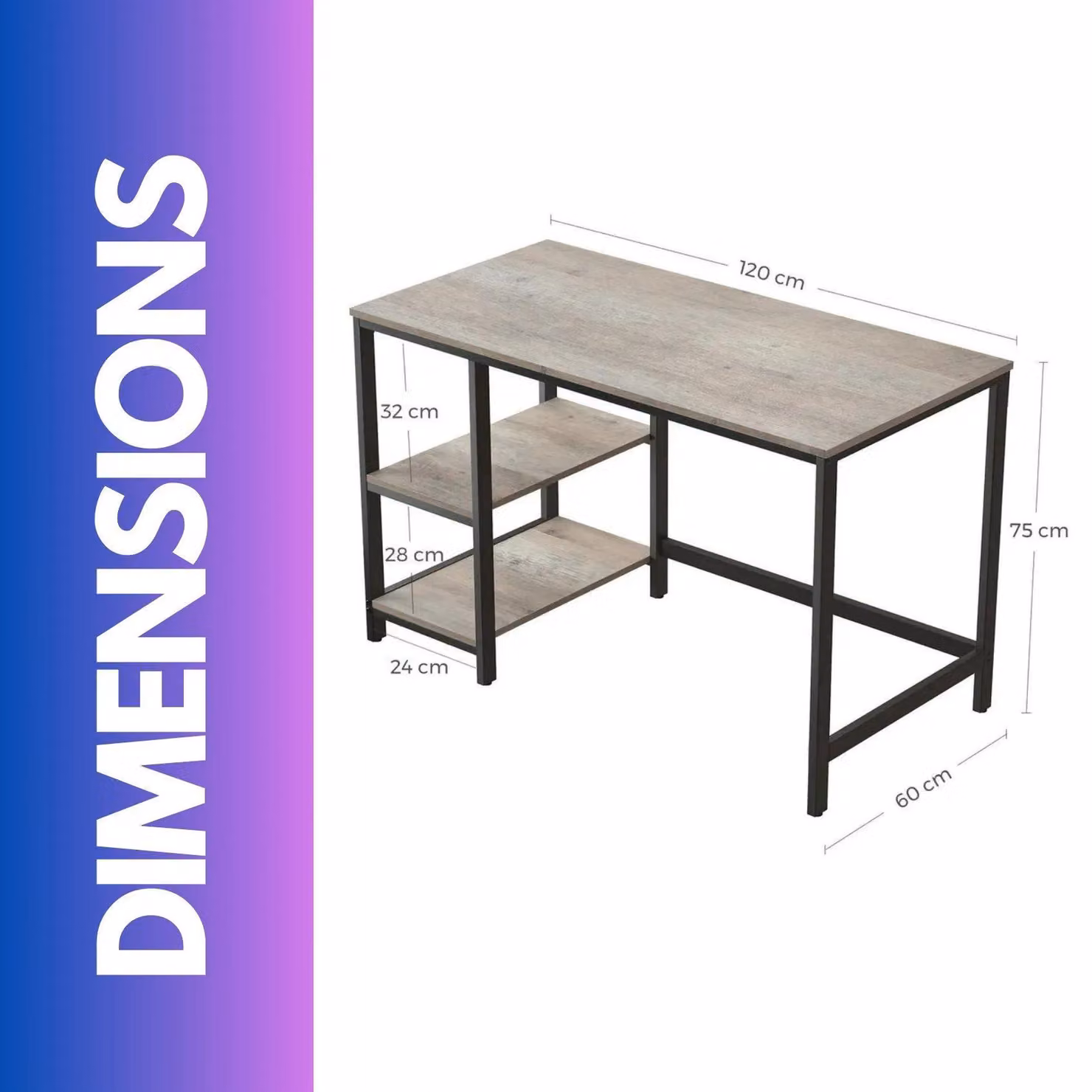 FURNOS Industrial Computer Desk with 2 Shelves in Grey, Width: 120 cm – 4