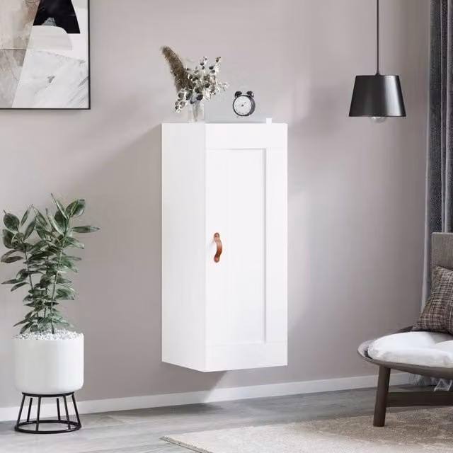 Berkfield Home Wall Mounted Cabinet in White, W/D/H: 34.5 x 34 x 90 cm