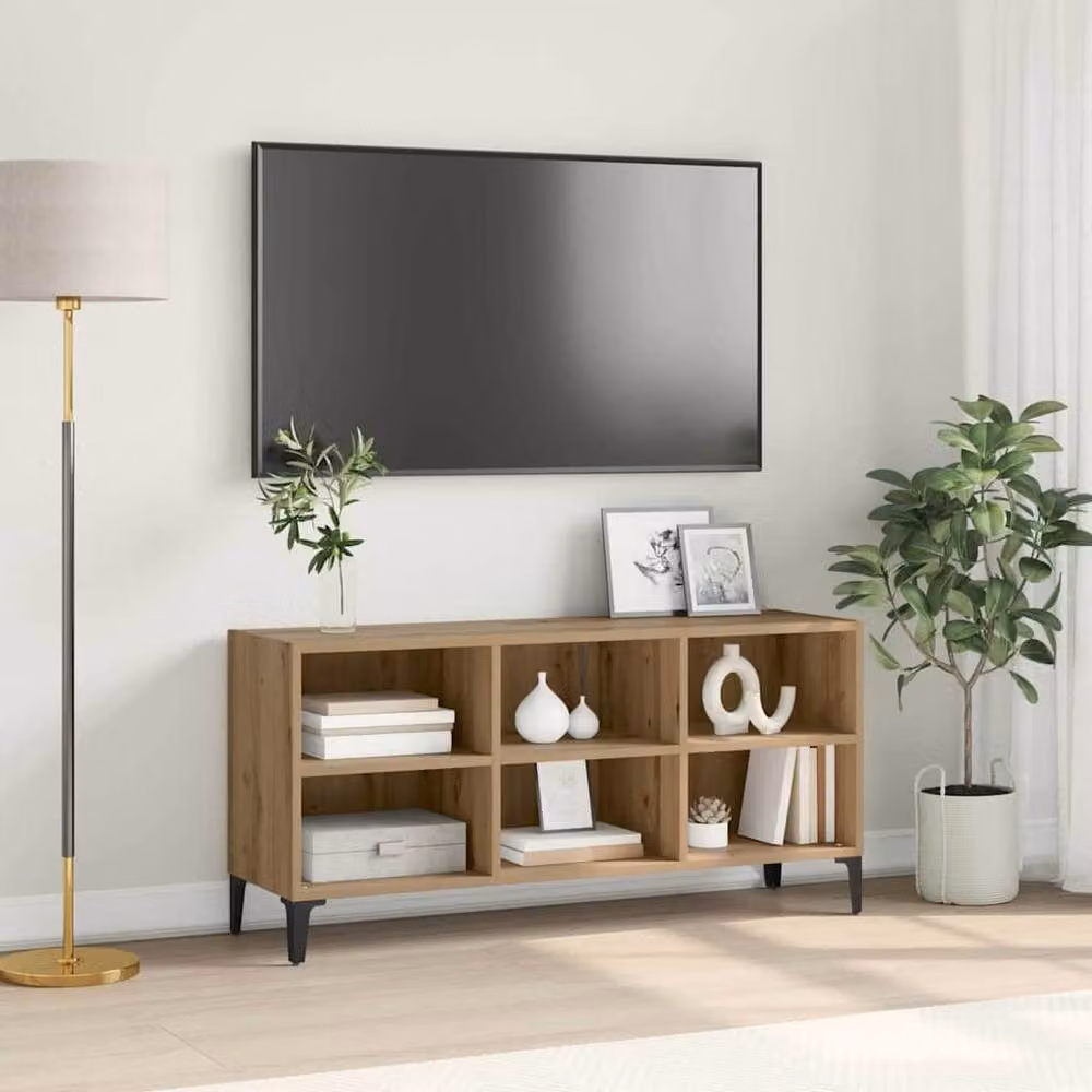 Berkfield Home Artisan Oak Medium TV Stand in Brown with Metal Accents – 2