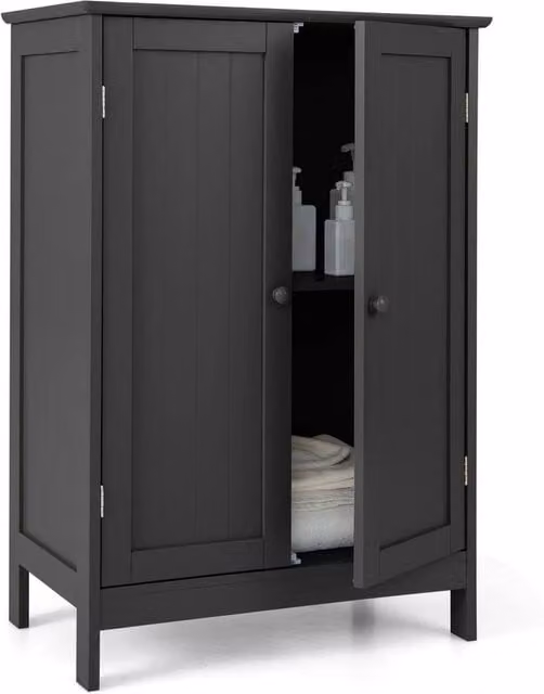 Kelvenix Modern Freestanding Storage Cabinet with Hinged Doors and Internal Shelves in Matt Black