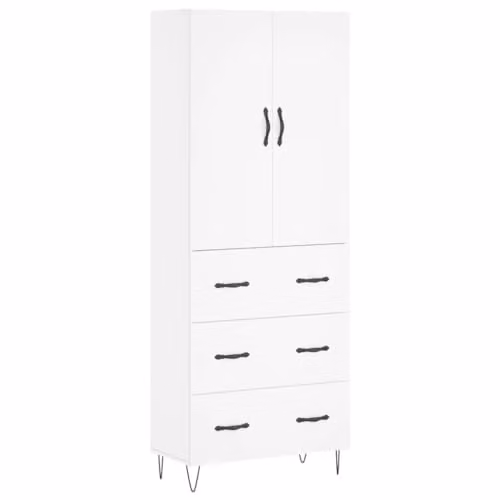 vidaXL Modern White Highboard with Hinged Doors and Internal Shelves, W/D/H: 69.5 x 34 x 180 cm