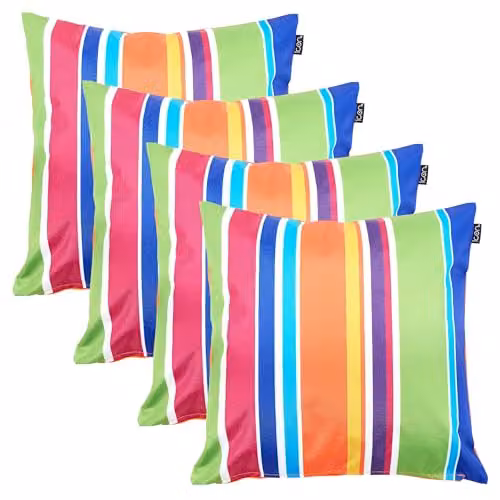 ICON Multicolour Striped Waterproof Indoor and Outdoor Square Cushion Set of 4, W/D/H: 43 x 43 x 43 cm – 4
