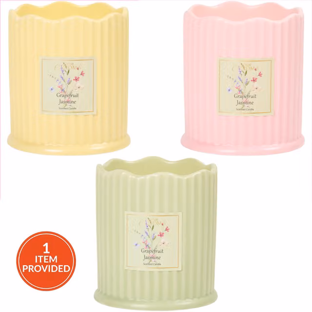 True Aroma Grapefruit and Jasmine Scalloped Scented Candle in Ceramic Tabletop Vessel
