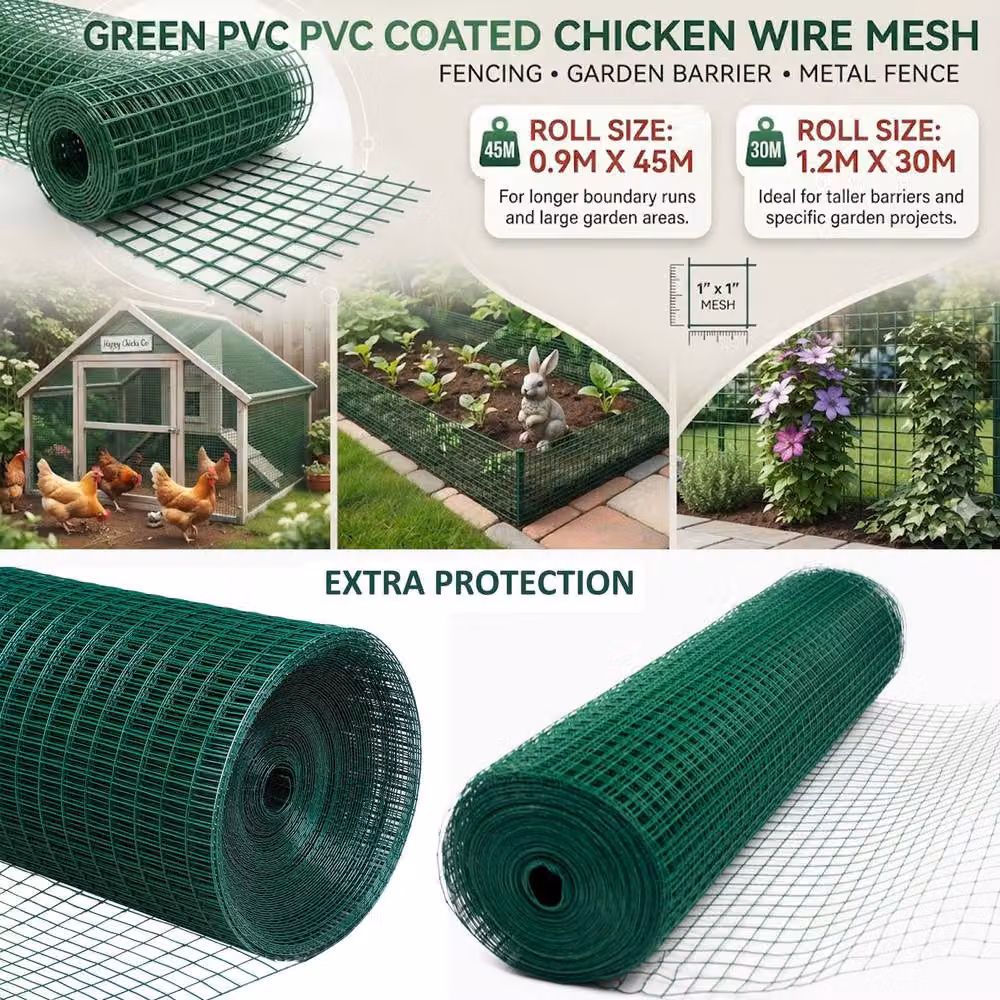 Hygrad Built to Survive PVC Coated Single-Bar Mesh Wire Garden Fencing in Green, H: 0.9 m x L: 30 m – 2