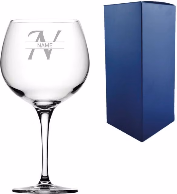 Uniqueful Personalised Primeur Gin Cocktail Glass with Initial and Name in Italic Font, Clear, 680ml