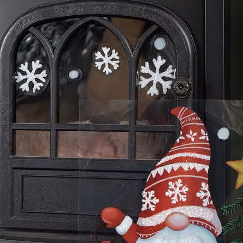 Samuel ALEXANDER Christmas Gonk in Snow Scene Window Decal Decoration with Glitter, Red and White, 35 cm – 2