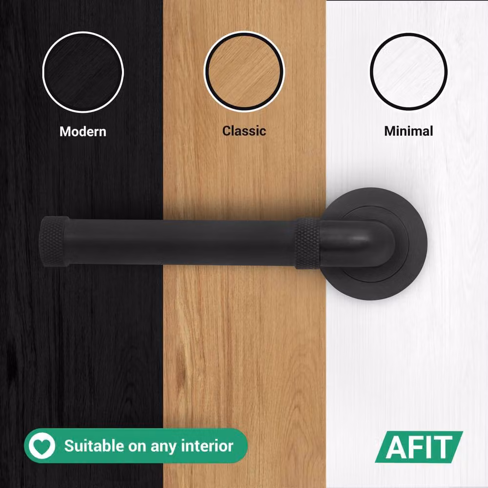 AFIT Matt Black Aluminium Door Handle Latch and Hinge Set – 6
