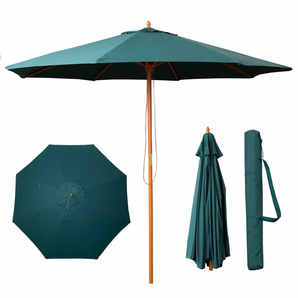Samuel Alexander Green Wooden Garden Parasol with Polyester Canopy and Carry Bag – 2
