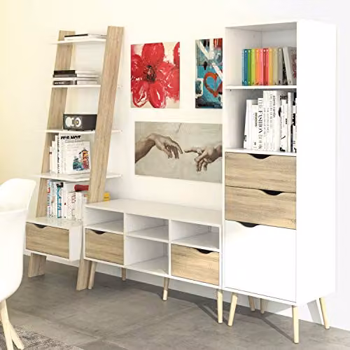 Furniture To Go Oslo Wide TV Unit with 2 Drawers and 4 Shelves in White and Oak, W/D/H: 117.2 x 39.1 x 57.4 cm – 4