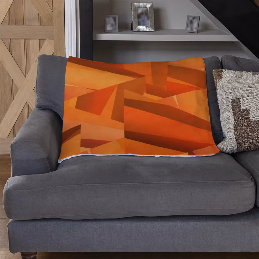 Benjamin Tate Design Autumn Geometric Triangle Pattern Fleece Blanket in Orange and Beige, W/D/H: 120 x 150 cm – 2