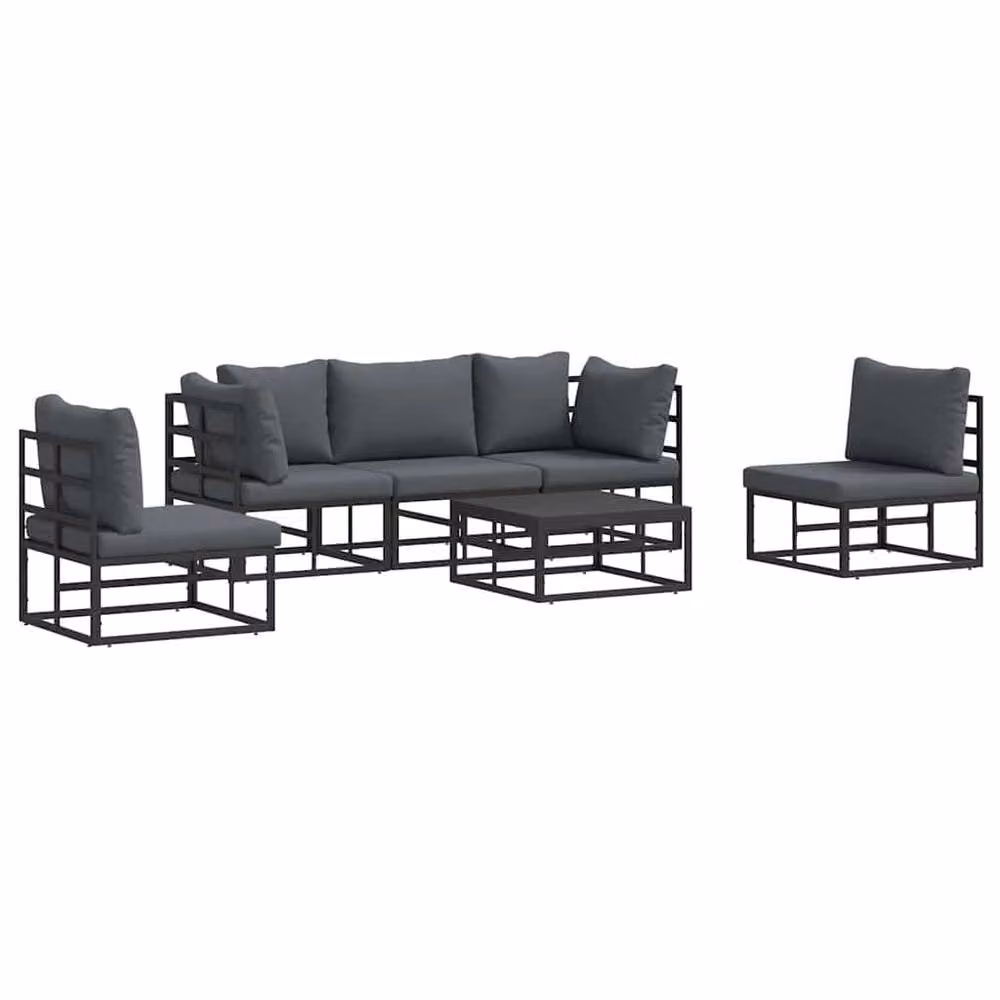 Berkfield Home 6 Piece Garden Sofa Set in Black Powder Coated Aluminium with Cushions, W/D/H: 70 x 70 x 32 cm – 2