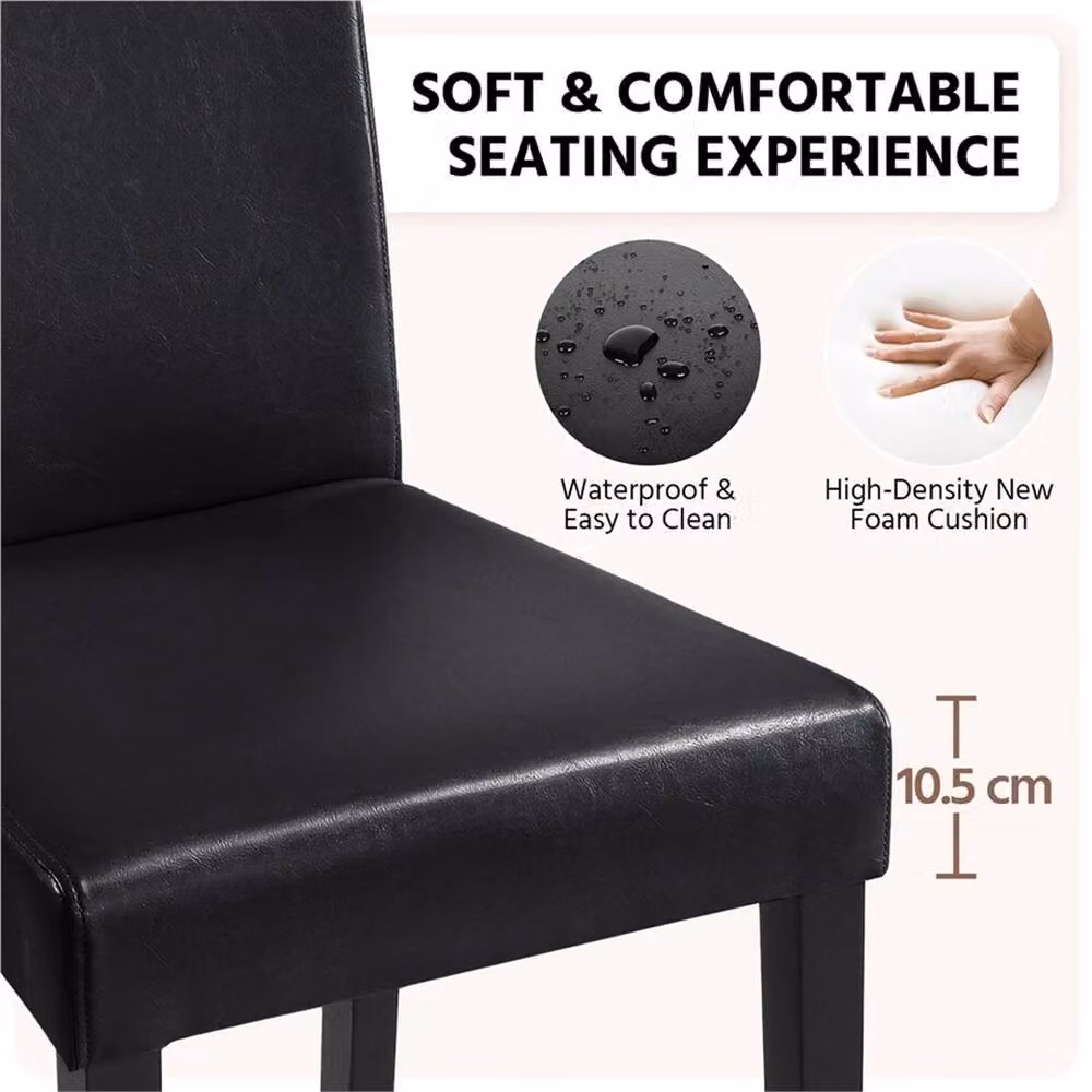 EONLION Set of 2 Black High Back Dining Chairs with Faux Leather and Rubberwood Legs, Height: 100 cm – 3