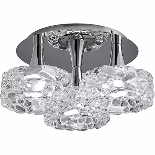 Netlighting Mantra O2 Flush Cluster 3 Light Ceiling Lamp in Polished Chrome and Grey Glass with E27 Bulbs