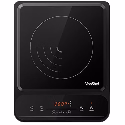 VonShef Single Portable Induction Hob with 2000W Power, LED Digital Display and Timer in Black – 9