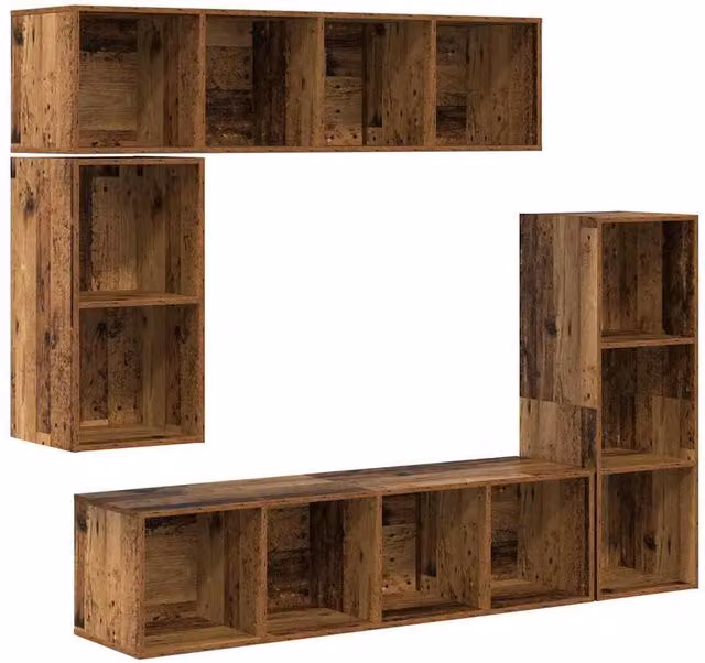 Berkfield Home Wall-mounted 4-Piece Storage Set in Old Wood Brown – 1