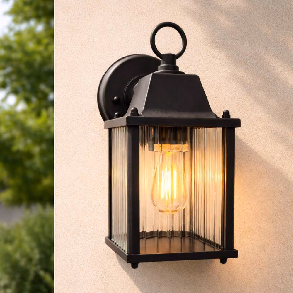 CGC Lighting Santiago Mini Black Coach Lantern Wall Light with Ribbed Glass – 4