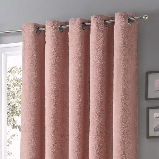 Velosso Teddy Fleece Blackout Eyelet Curtains in Dusty Pink, Width: 228 cm, Drop: 228 cm