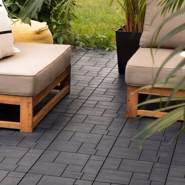 Nicoman Pack of 10 Cosmopolitan Interlocking Mosaic Garden Patio Deck Tiles in Dark Grey – 1