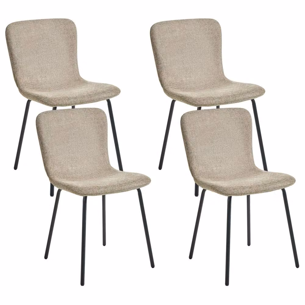 Wyld and Coco Set of 4 Beige Fabric Dining Chairs with Black Powder Coated Metal Legs – 2